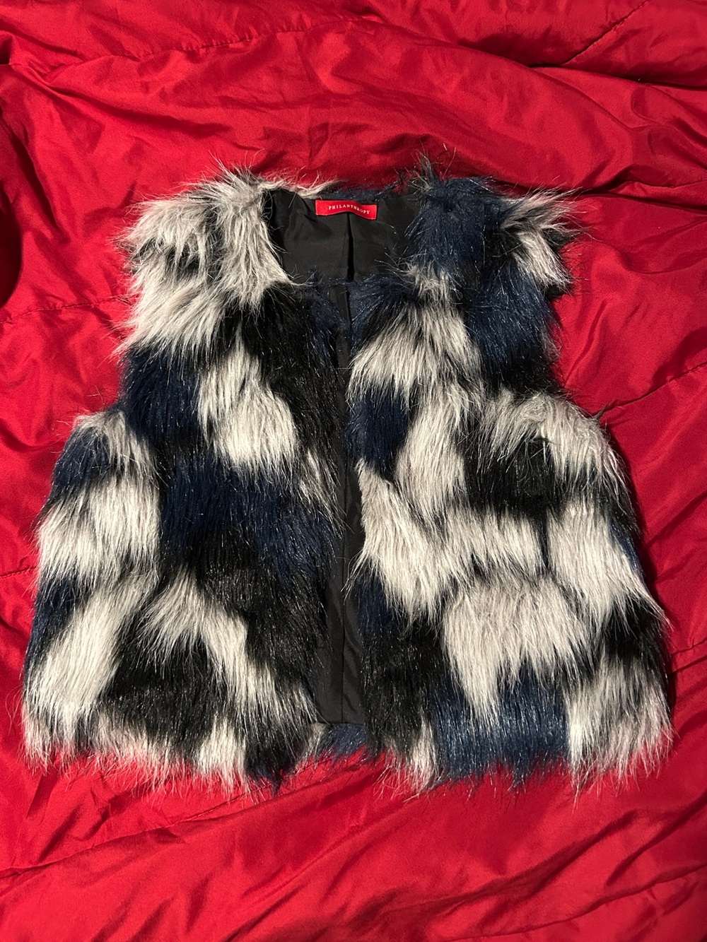 n:PHILANTHROPY Faux Fur Vest in Black, White & Navy